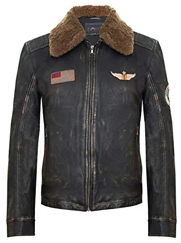 Infinity Leather Schwarze Leder Bomber Pilot Jacke für Männer Fliegend US Luftwaffe Abnehmbares Halsband 3XL