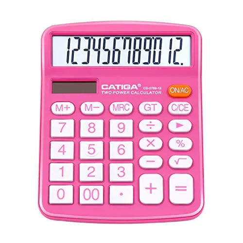 CATIGA Tischrechner 12-stelliger mit großem LCD-Display, sensitiven Tasten, Solar und Batteriebetrieb, Kompakt, leistungsstark und vielseitig, Standardfunktion für Büro, Haus, Schule, CD-2786