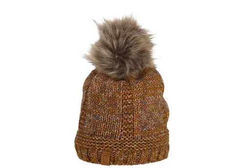 Faera Bommelmütze Wintermütze warm gefüttert mit Kunstfell Bommel-Mütze Damen Herren