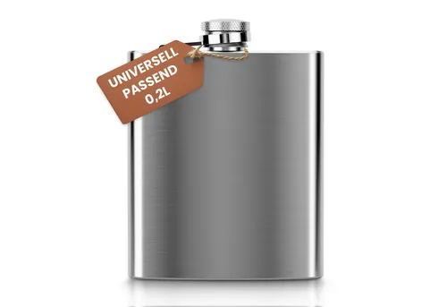 Oramics Flachmann 0,2 Flachmann Trinkflasche Edelstahl Silber 200ml auslaufsicher, Deckel ist fest am Flachmann, somit geht er nicht verloren