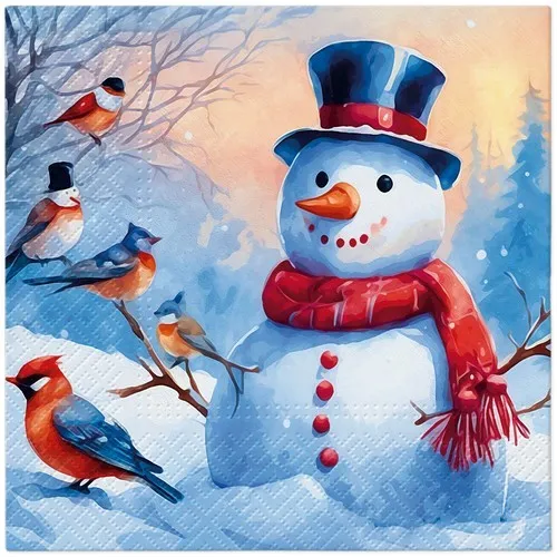 Servietten Distinctive Snowman Vögel Schneemann Winter Weihnachten 33x33cm 20