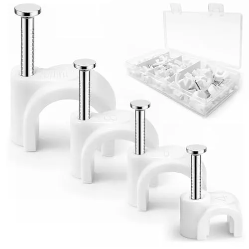 Kabelclips, 4 Größen, robuste, langlebige, weiße, runde Kabelclips für die Wandmontage (4 mm, 6 mm, 8 mm, 10 mm), 80 Stück, für Ethernet, Telefon, TV, USB-Kabel