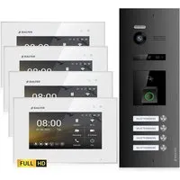 Balter EVO-HD Video-Türsprechanlage mit Fingerprint und 4x 7 Zoll Monitor - Sichern Sie Ihr Zuhause mit der BALTER EVO HD Video-Türsprechanlage! Das Komplettset umfasst 4 Touchscreen-Monitore und eine elegante Türstation mit Full HD-Kamera für gestochen scharfe Bilder und einfache Installation.