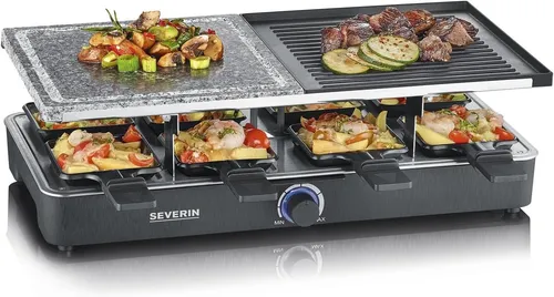 SEVERIN Raclette-Grill RG2371 - Tischgrill für 8 Personen - Raclette-Grill für gesellige Abende mit 8 Pfännchen, regelbarem Thermostat und einfacher Reinigung. Ideal für Familienfeiern und gemütliche Abende.