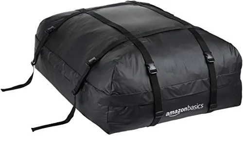 Amazon Basics Dachgepäckträger-Tasche, Schwarz, 425 l - Geräumige 425 l Dachgepäckträger-Tasche für einfaches Reisen, wasserfest und mit 8 Befestigungsgurten für sicheren Halt. Ideal für Abenteuer und Reisen bei jedem Wetter!