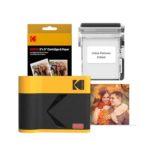 KODAK Mini 3 ERA 4PASS Mobiler Fotodrucker (7,6x7,6cm) Fotodrucker + 8 Blatt im Lieferumfang enthalten + 60-Blatt-Patrone, Gelb