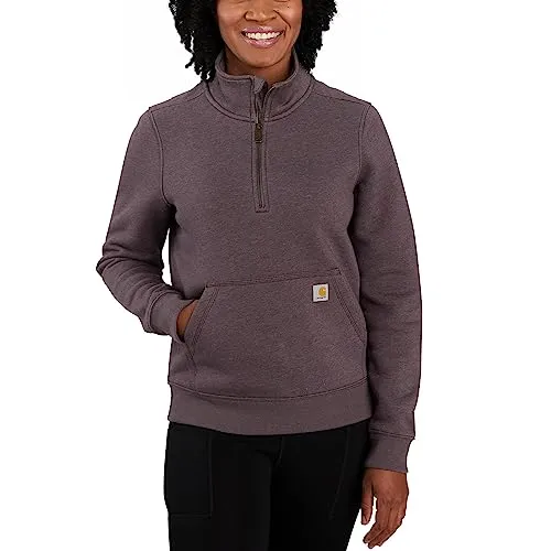 Carhartt MIDWEIGHT HALF ZIP SWEATSHIRT - blackberry heather, XS - Hochwertiges Sweatshirt mit halbem Reißverschluss und Handwärmetaschen, ideal für kalte Tage. Komfortabler Relaxed Fit aus weichem Clarksburg-Fleece.