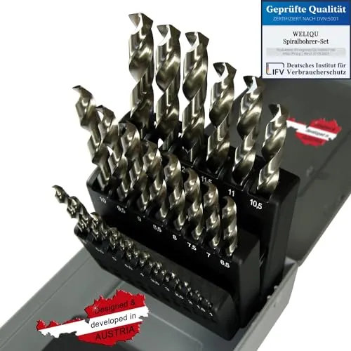 WELIQU Hochleistungs-Spiralbohrer-Set - 25-teilig HSS-G M2 - Bohrersets für präzise Metallbearbeitung, selbstzentrierend und langlebig mit 25 Bohrern von 1-13mm in 0,5mm Schritten.