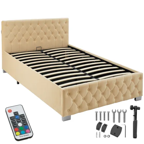 TecTake Polsterbett mit LED-Leisten & Stauraum