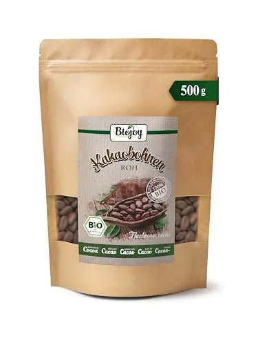 Biojoy BIO-Kakaobohnen (500 g), roh und ganz, ohne Zuckerzusatz (Theobroma cacao)
