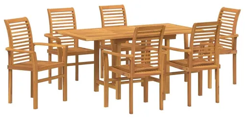 vidaXL Garten Essgruppe 7-teilig Teakholz - Braun - Hochwertiges 7-teiliges Garten-Esszimmer-Set aus robustem Teakholz. Ideal für gesellige Abende im Freien, mit ausziehbarem Tisch für flexible Gästeanzahl. Stilvolles Design, das jeden Outdoor-Bereich aufwertet.