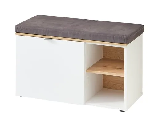möbelando Schuhbank >Bari< in Weiß matt, mit Sitzkissen - 78x50x38cm (BxHxT)