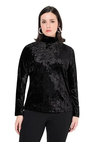 Ulla Popken Damen Samtshirt mit Stehkragen