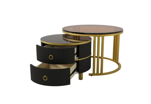 Odikalo Couchtisch 2-in-1 Beistelltisch rund mit Marmor-Optik