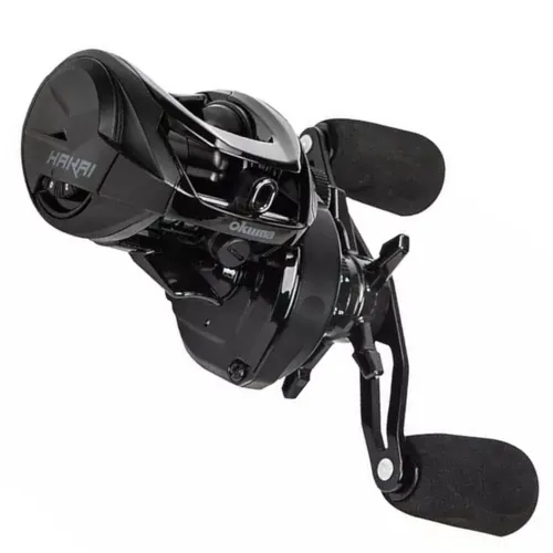 Okuma Hakai DT HDT101X-A Angelrolle - High-Tech Low-Profile-Rolle mit 6+1 Kugellagern, korrosionsbeständigen Seitenplatten und innovativem Mehrscheiben-Hybridbremssystem für maximale Angelperformance.