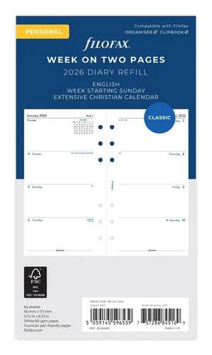 Filofax Personal Week On Two Pages Engli NEU