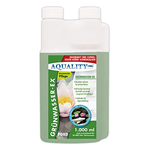 AQUALITY Gartenteich Grünwasser-EX (Besonders wirksam bei grünem Wasser, dauerhaft und schnell, grüne Schwebealgen, verhindert die Algenneubildung), Inhalt:1 Liter