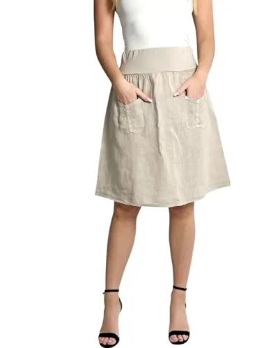 Mississhop 358 Damen Leinen Rock - Röcke für Damen, 100% Leinen, elastischer Bund für hohen Komfort, ideal für Freizeit und elegante Anlässe