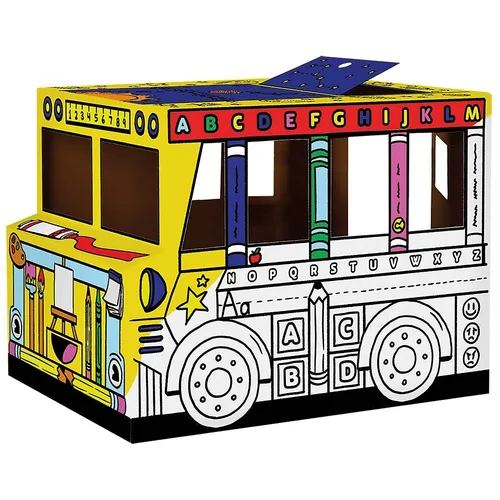 Bankers Box Ausmalbild weiß Spielhaus Bus - Malkarton für kreative Kinder, ideal zum Ausmalen und Basteln, fördert die Fantasie und die Feinmotorik.