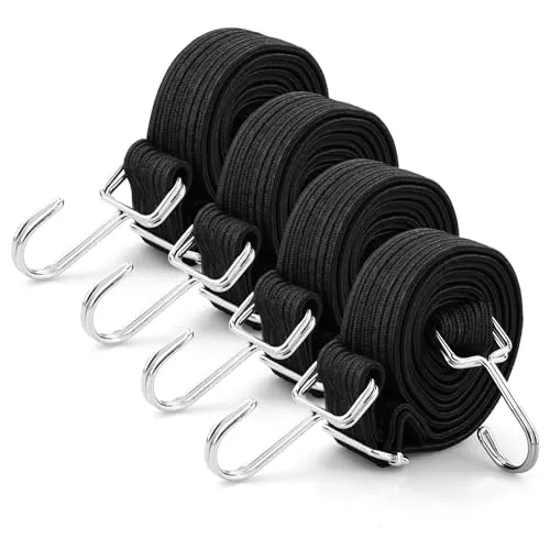 2M verstellbar Spanngummi mit Haken, 2M lang flach spanngurte mit Metallhaken, extra stark breit Gummiseile, Gepäckspanner, Gummizug, Gummi Expander Fahrrad, Autotransport, Motorrad-schwarz
