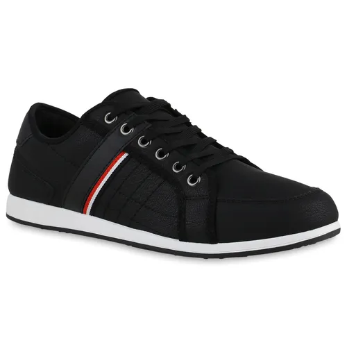 VAN HILL Herren Sneaker Low - Bequeme Schnürer in Schwarz Weiß, Größe 41 - Sneaker für Herren, ideal für Frühling und Sommer. Bequeme Schnürer aus Kunstleder mit flacher Sohle und rundem Zehenbereich für hohen Tragekomfort.