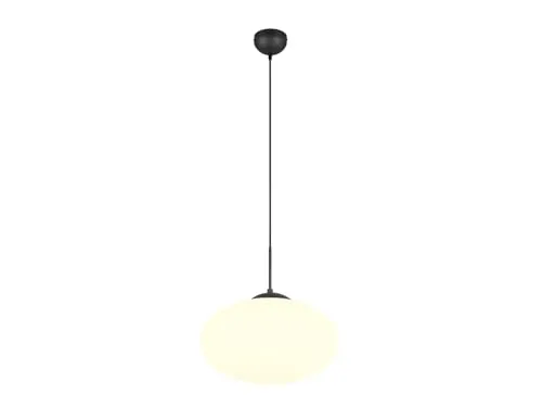 LED Pendelleuchte Schwarz mit Glaskugel Lampenschirm Weiß - 40cm - Elegante Pendelleuchte mit 40cm Opalglas-Schirm, ideal für Esstische. Inklusive dimmbarem E27 LED Leuchtmittel (8,5W) für warmes Licht.