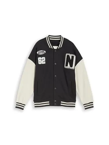 TOM TAILOR Kinder College-Sweatjacke Oversized Fit - Stylische Oversized College-Sweatjacke mit Brustprint und praktischen Eingriffstaschen. Ideal für einen lässigen Look und hohen Tragekomfort in der Freizeit.