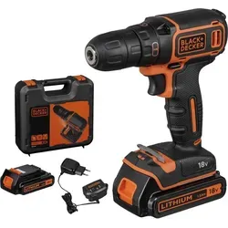 Black+Decker Akku-Bohrschrauber BDCDC18KB - Akkuschrauber mit 18V und 1,5Ah, inklusive 2 Akkus und Ladegerät. Ideal für präzises Bohren in Holz, Metall und Stein dank Planetengetriebe und LED-Arbeitslicht.
