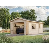 Holzgarage Bausatz ROGER 44mm – Geräumige Garage mit Holztor - Gartenhäuser, Geräteschuppen & Carports – Robuste 44mm Blockbohlen aus nordischer Fichte, ideal zum Schutz Ihrer Fahrzeuge und Geräte.