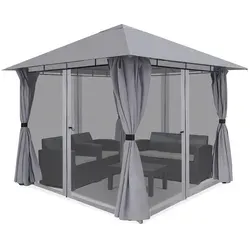 Sekey Gazebo 300 x 300 cm Pavillon Gartenzelt mit 4 Seitenteilen und 4 Moskitonetz, Grau - Grau