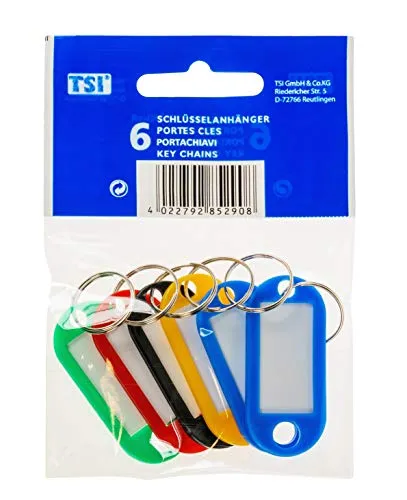 TSI 85290 Schlüsselanhänger 6er Packung, farbig sortiert mit Beschriftungsfeld, Einheitsgröße
