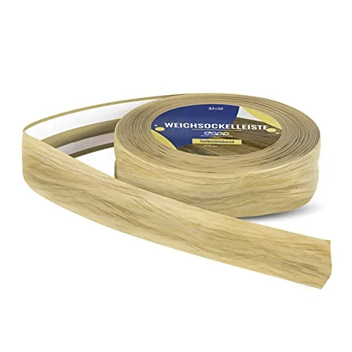 DQ-PP Weichsockelleiste 20m – Eiche hell – Selbstklebend - Hochwertige Weichsockelleiste aus PVC für einen modernen Look. Flexibel und einfach zu montieren, ideal für alle Bodenbeläge. Perfekte Anpassung auf glatten Oberflächen.