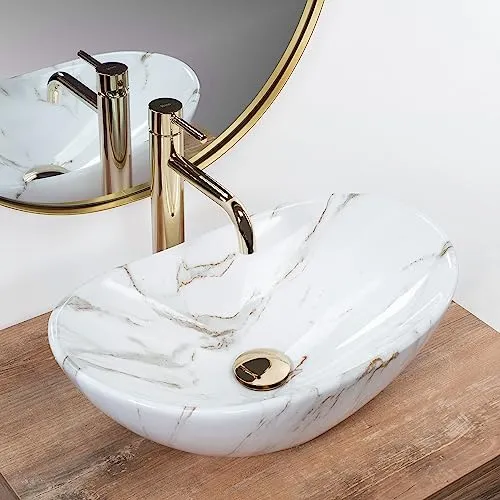 Rea Aufsatzwaschbecken Royal Mini Aiax Shiny Waschtisch Handwaschbecken Waschschale Waschbecken für Badezimmer aus hochwertiger Keramik 480 x 305 x 145 mm (weiß)