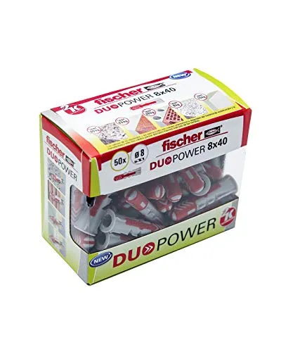 fischer Duopower Dübel, Grau Plus Rot, DIY, 50 Stück, 536387, 8 x 40