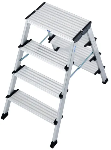 KRAUSE Doppelklapptritt Treppo, 2 x 4 Stufen - Leiter mit großer Standfläche und rutschsicheren Stufen, max. Arbeitshöhe 285 cm, TÜV-geprüft und bis 150 kg belastbar, ideal für sicheres Arbeiten in der Höhe.