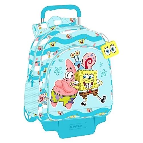 Safta Bob Esponja Stay Positive Rucksack Blau - Bequemer Schulrucksack mit abnehmbarem Wagen, ergonomischen Schulterpolstern und viel Stauraum. Ideal für Kinder, die Qualität und Stil lieben!