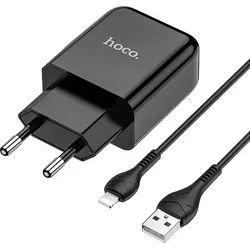 Hoco N2 USB Ladegerät + Lightning Lade Kabel Single Netzteil mit 2.0A Reise Ladestecker - Schwarz