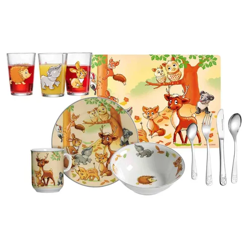 Ritzenhoff & Breker WALDTIERE Kinderset 11-teilig - 11-teiliges Geschirr-Set für Kinder, spülmaschinenfest und bunt gestaltet – ideal für fröhliche Mahlzeiten!