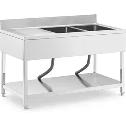 Royal Catering Edelstahlspüle Spültisch 140 x 70 cm mit 2 Becken - Gastro Spültisch aus robustem Edelstahl mit 2 großzügigen Becken, Abtropffläche und höhenverstellbaren Füßen für optimale Anpassung an unebene Böden.