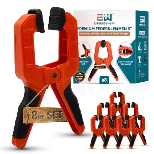 ExpertenWerk Federklemmen 8er Set – 8 cm Spannweite & 15,4 kg Spannkraft – extra starke Qualitätsfeder mit Rostschutz – Klemmzwingen für Poolabdeckung, Holzarbeiten, Werkstatt & Camping