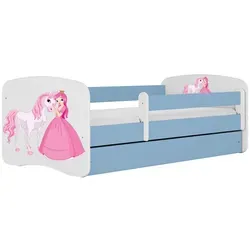 Raumhirsch Kinderbett Prinzessin Pferd, Blau, 90x180 cm - Kinderzimmermöbel mit abnehmbarer Schutzschiene für maximale Sicherheit und praktischer Schublade für Stauraum. Hochwertige Verarbeitung für ein gemütliches und modernes Ambiente im Kinderzimmer.