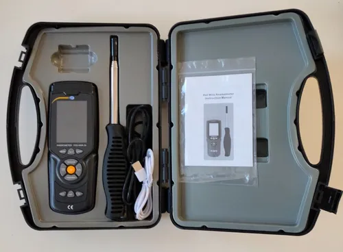 PCE Anemometer 423N, Hitzdraht bis 30 m/s - Temperatur- / Feuchtemessgerät mit integriertem Thermometer, misst Windgeschwindigkeit bis 30 m/s und Volumenstrom. Ideal für Outdoor-Aktivitäten und präzise Messungen.