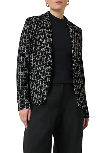 comma Karierter Blazer aus Bouclé-Jersey schwarz 38 in schwarz von comma,
