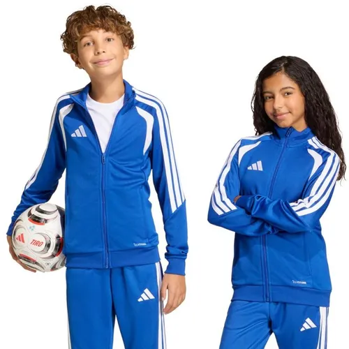 adidas Performance Sweatjacke in Blau für Kinder (Größe 116) - Bequeme und stylische Trainingsjacke aus 100% Polyester, ideal für sportliche Aktivitäten. Perfekte Passform und angenehmes Tragegefühl für kleine Sportler.