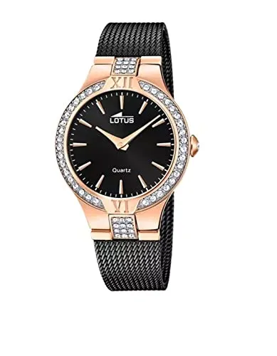 LOTUS Damen Armbanduhr Edelstahl Roségold-Schwarz 32,5mm - Elegante Armbanduhr für Damen aus Edelstahl mit Zirkonia, 5 Bar wasserdicht und ideal für den Alltag. Perfekt für stilbewusste Frauen!
