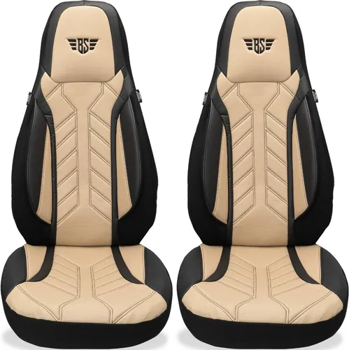 BREMER SITZBEZÜGE für Seat Ibiza 5 6F (ab 2017) - 2-tlg. Schonbezüge in Schwarz/Beige - Zwei hochwertige Schonbezüge für die Vordersitze des Seat Ibiza 5 6F ab 2017. Pflegeleicht, atmungsaktiv und rutschfest – idealer Schutz und Komfort für jedes Fahrabenteuer. Einfache Montage mit Klettsystem.