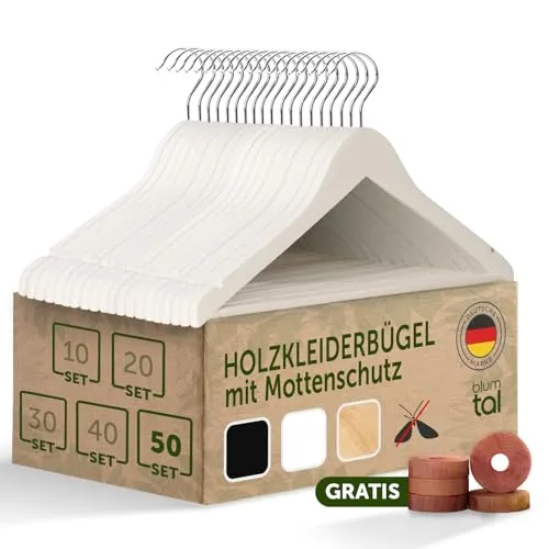 Blumtal Kleiderbügel Kleiderbügel Holz mit 360° drehbarem Metallhaken, (50-tlg), Zedernholz Mottenschutz mit Anti-Rutsch-Schicht & Einkerbungen