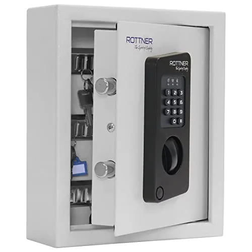 Rottner Keytronic 20 Schlüsseltresor Stahl Elektronikschloss Notöffnung möglich Hakenleiste verstellbar inkl. Befestigungsmaterial und 20 Schlüsselanhänger