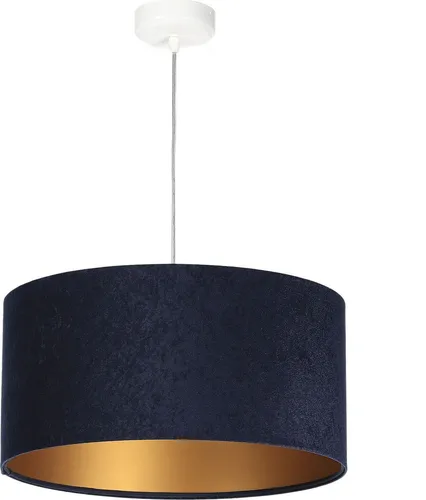Stilvolle Pendelleuchte AIMEE in Blau Gold - Elegante Hängeleuchte aus veloursartigem Microfaserstoff mit schimmernder Gold-Innenseite, ideal für Wohnzimmer und Esszimmer. Handgefertigt in der EU, UV-Beschichtung schützt vor Ausbleichen.