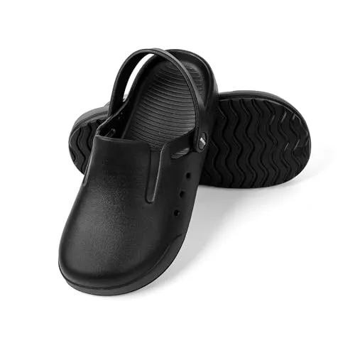 HEYO Clogs Damen Herren leichte Gartenschuhe Sandalen Unisex Pantoletten Hausschuhe Gartenclogs (Schwarz, EU Schuhgrößensystem, Erwachsene, Numerisch (von/bis), M, 44, 45)